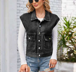 Cap Sleeve Denim Jacket with Pockets