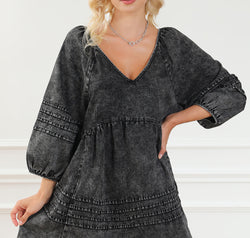 V-Neck Tie Back Mini Denim Dress