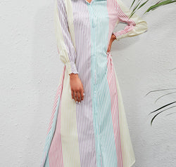 Rainbow Stripe Button-Up Maxi Shirt Dress