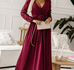 Lace Detail Surplice Tie-Waist Maxi Dress