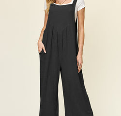 Double Take Full Size Texture Sleeveless Wide Leg Overall