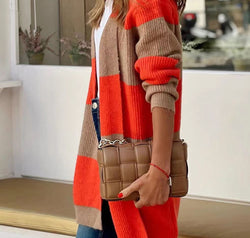 Contrast Open Front Long Sleeve Cardigan