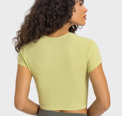 Round Neck Short Sleeve Cropped Sports T-Shirt