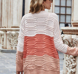 Color Block Openwork Open Front Cardigan