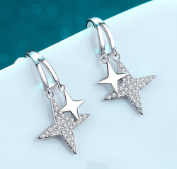 Moissanite Star Rhodium-Plated Drop Earrings