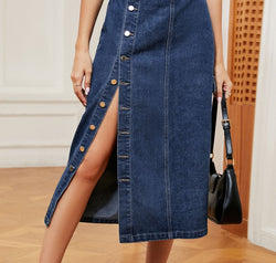 Button Down Midi Denim Skirt