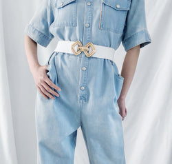 Geometric Buckle Elastic Wide Belt