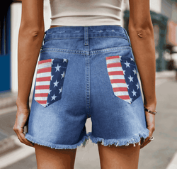 US Flag Distressed Denim Shorts