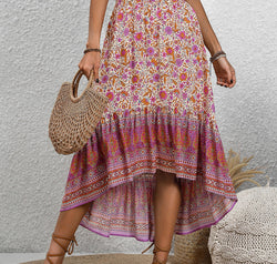 High-Low Elastic Waist Skirt