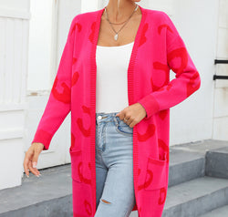 Printed Long Sleeve Cardigan with Pockets