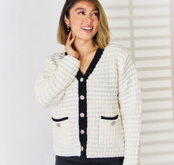Contrast Trim Button Up Cardigan