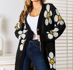 Floral Button Down Longline Cardigan
