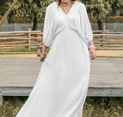 Plus Size Swiss Dot V-Neck Three-Quarter Sleeve Dress