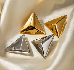 Stainless Steel 3D Triangle Earrings