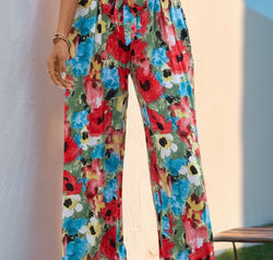 Tied Printed Wide Leg Pants