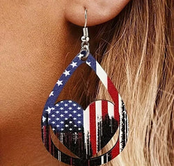 US Flag Pattern Wooden Earrings