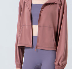 Drawstring Zip Up Dropped Shoulder Active Outerwear