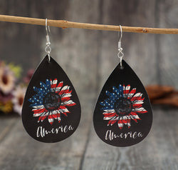 PU Leather Sunflower Teardrop Shape Earrings