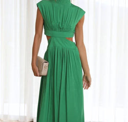 Cutout Mock Neck Sleeveless Ruched Dress
