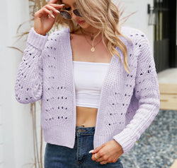 Open Front Cuffed Cropped Cardigan