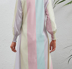 Rainbow Stripe Button-Up Maxi Shirt Dress