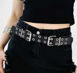 PU Leather Two Row Eyelet Belt