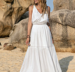 V-Neck Tie Shoulder Crochet Maxi Dress
