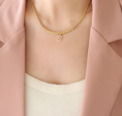 Brass Inlaid Zircon Letter Pendant Necklace