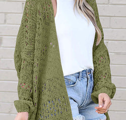 Openwork Open Front Long Sleeve Cardigan