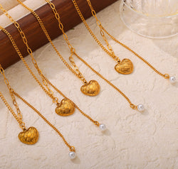 Titanium Steel Imitation Pearl Heart Pendant Necklace