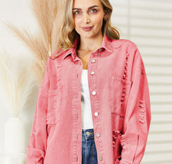 Distressed Raw Hem Denim Jacket