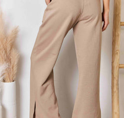 RISEN Wide Waistband Slit Wide Leg Pants