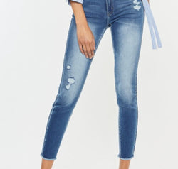 Kancan Distressed Raw Hem High Waist Jeans