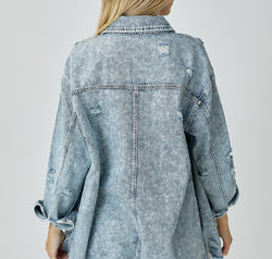 RISEN Distressed Raw Hem Denim Shirt