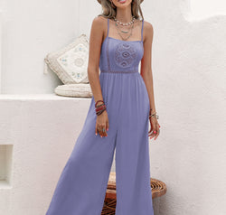 Openwork Spaghetti Strap Wide Leg Jumpsuit