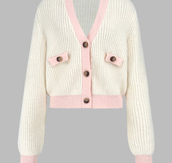 Contrast Trim Button Up Dropped Shoulder Cardigan