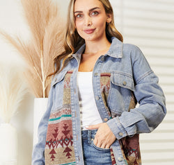 Collared Neck Dropped Shoulder Denim Jacket