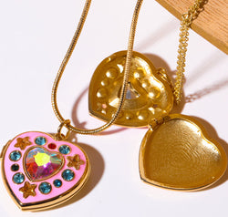 Rhinestone Decor Heart Box Pendant Necklace