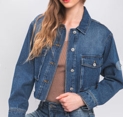Love Tree Raw Hem Button Up Cropped Denim Jacket