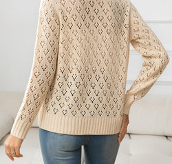 Openwork V-Neck Buttoned Knit Top