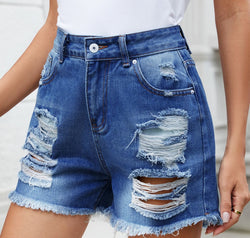 Distressed Raw Hem Denim Shorts