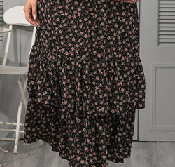 Plus Size Ditsy Floral Layered Maxi Skirt