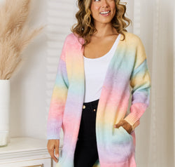 Full Size Gradient Open Front Cardigan