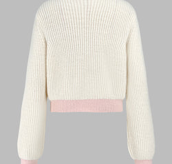 Contrast Trim Button Up Dropped Shoulder Cardigan