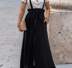 Tied Wide Leg Pants with Shoulder Straps