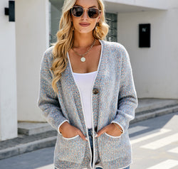 Button Down V-Neck Cardigan with Pockets