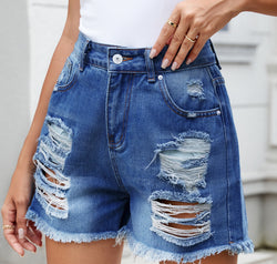 Distressed Raw Hem Denim Shorts