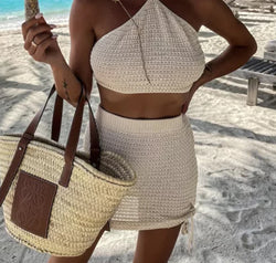 Tied Top and Drawstring Mini Skirt Set