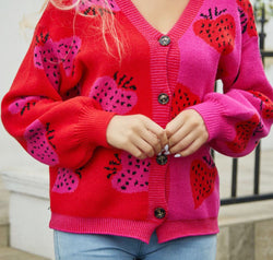 Printed V-Neck Button-Down Long Sleeve Cardigan