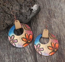 Wooden Flower Round Shape Earrings